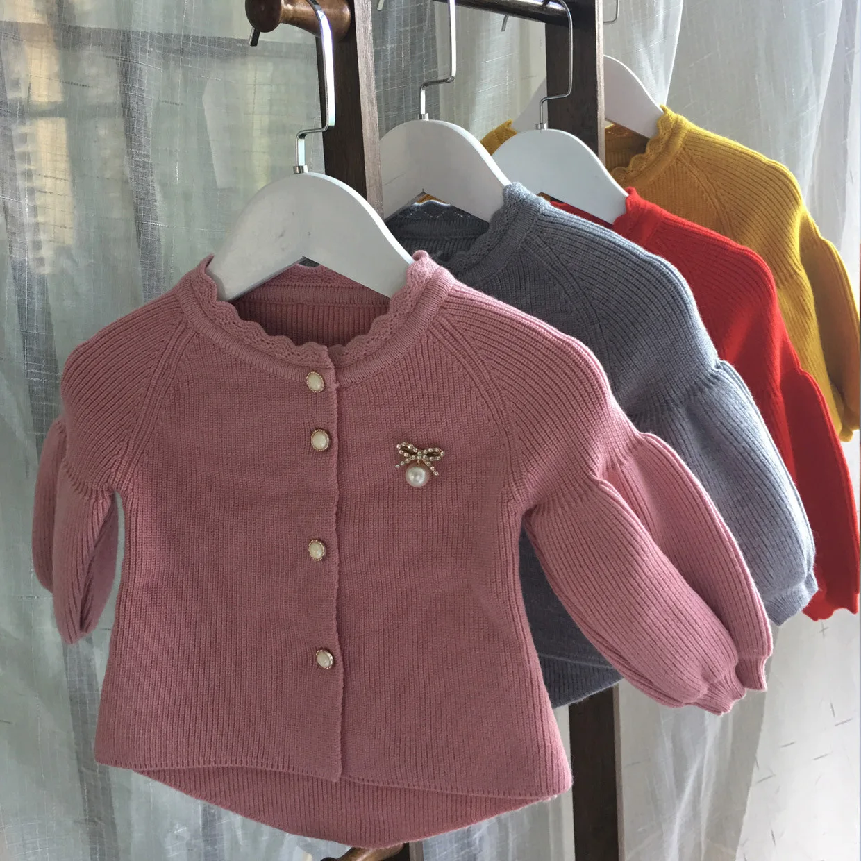 

CHILDREN'S Sweater Cardigan Coat Lantern Sleeve Girls Sweet Princess CHILDREN'S Sweater 2019 Autumn