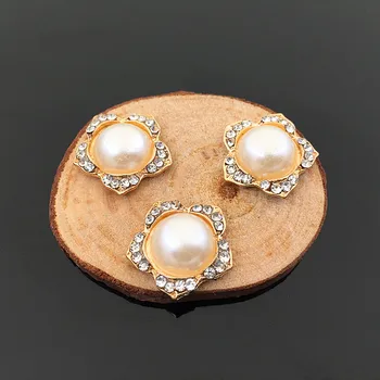 

30pc/lot Pearl Flatback Buttons 19mm Gold Button with rhinestones Sewing Decoration Handwork Clothing Accessories