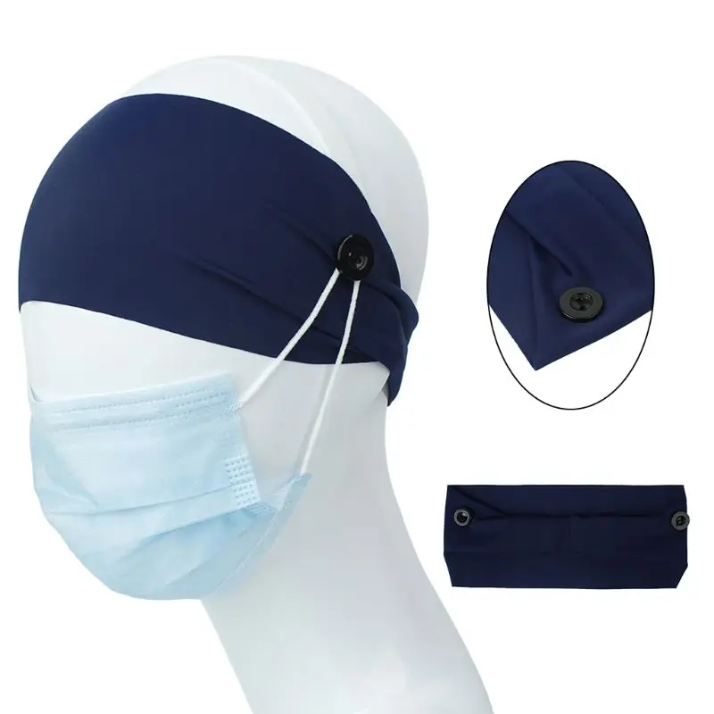 

Fashion Unisex Sport Wide Headband with Button Mask Holder Solid Color Head Wrap Turban