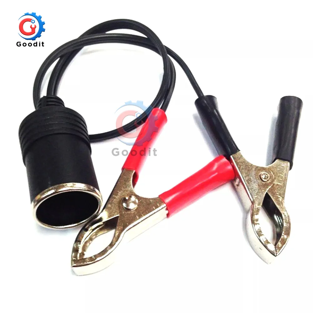 12V-24V Car Cigarette Lighter Female to Terminal Alligator Clip Extension Connector Clip-on Battery Adapter Auto Plug
