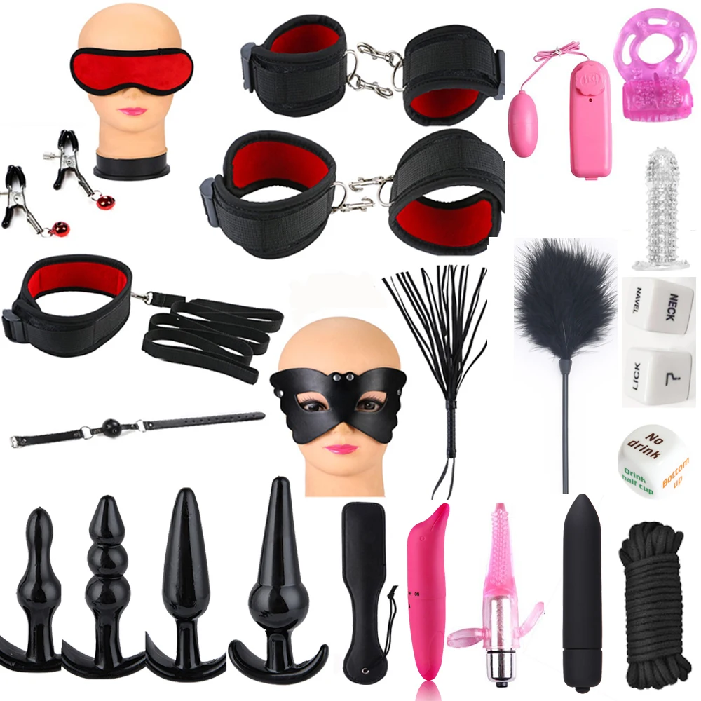 BDSM Sex Toys For Couples Handcuffs Whip Nipples Clip Blindfold Mouth Gag Adult Sex Toys Kit