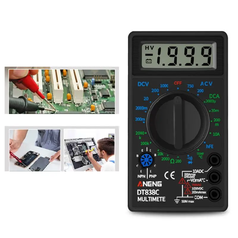 DT838 Цифровой мультиметр тестовый er AC/DC Напряжение Ток Сопротивление Temp тестовый метр 896B