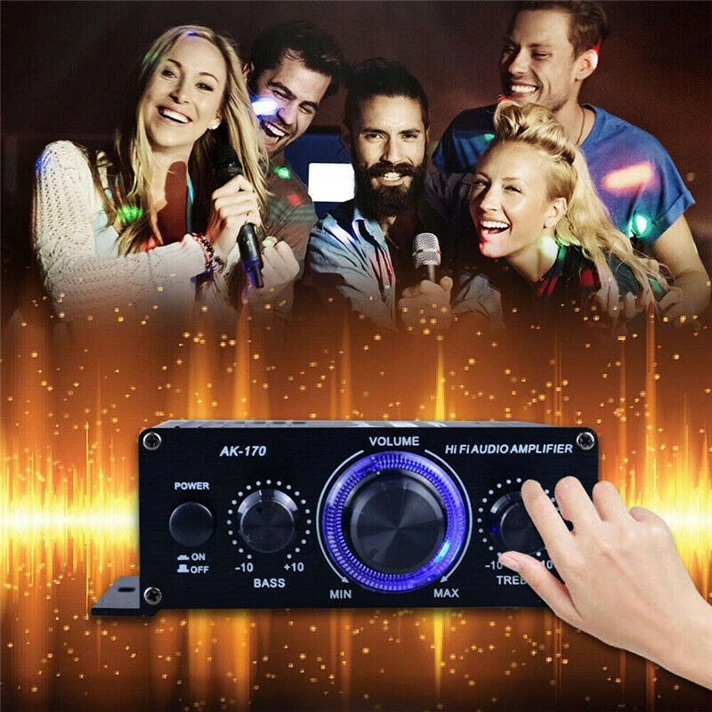 1PC Newest 400W DC12V Dual Channel Mini HIFI AUX Power Amplifier For AK 170 With Blue LED Light Car Home Club Party Music voice amplifier