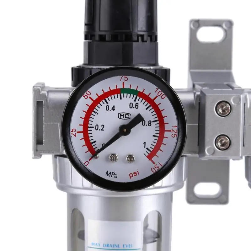 

SFC300 Pneumatic Gas Source Processor 3/8 Air Filter Regulator Lubricator Silver+Black Aluminum Alloy Gas Source Processor