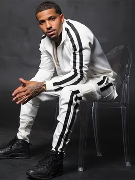 

European and American Muscle fitness new style trends brand men's zipper Hoodies+patchwork Small leg trousers sport suits