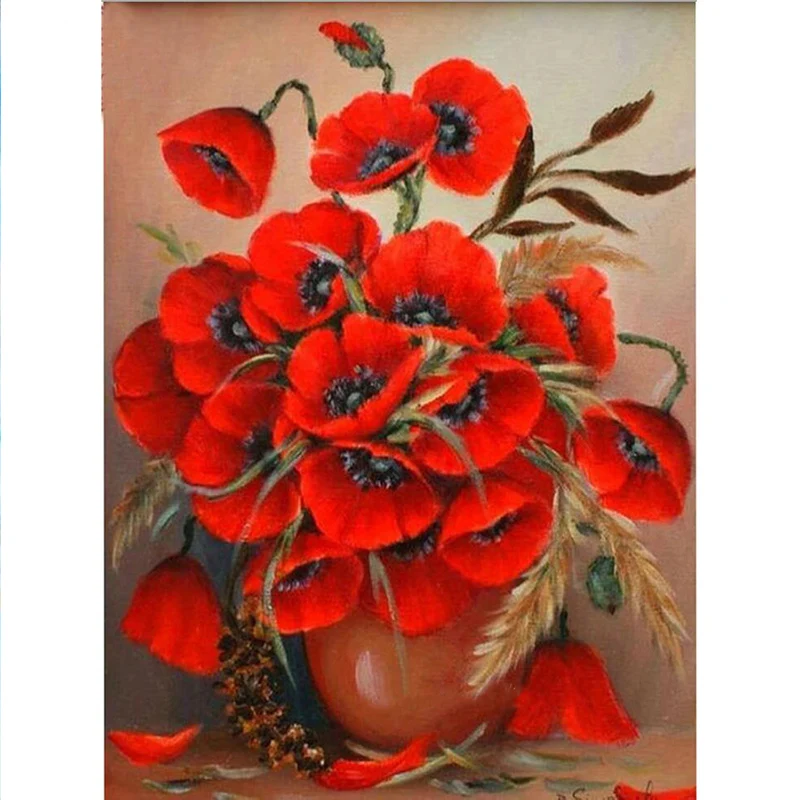 DIY Diamond Embroidered Poppy Flower Painting 5D Full Rhinestone Paste Diamond Painting Cross Stitch Kit Mosaic