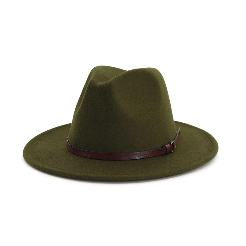 Army Green FS шерстяная фетровая шляпа для женщин и мужчин с широкими полями фетровые шляпы Трилби Chapeu Feminino шляпа джазовая церковная армия зеленые шляпы сомбреро - Цвет: Army Green