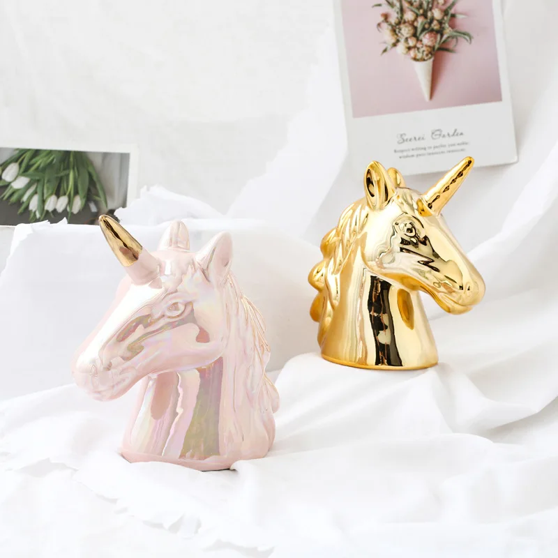 Small Unicrn Money Boxes Nordic Golden Ceramic Piggy Bank Saving Box Money Safe Bank Home Decoration