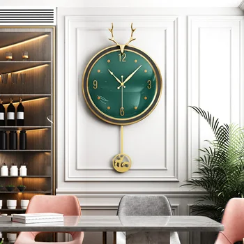 

Creative Nordic Wall Clock Large Art Deer Pendulum Mute Luxury Living Room Modern Design Wall Clock Horloge Home Decor DA60WC