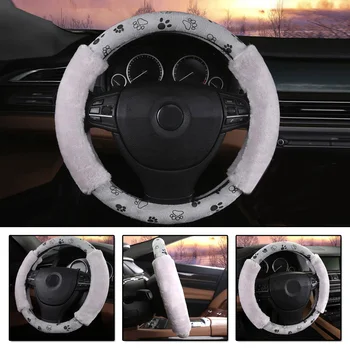 

1pc Car 38cm Steering Wheel Autumn Winter Gray Cover Non-slip Decor Accessories