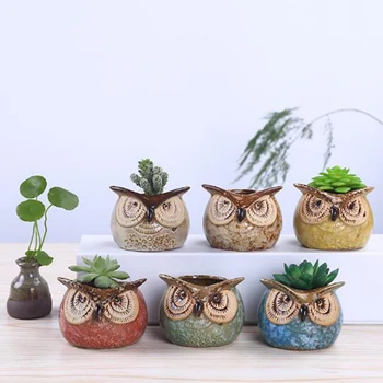 

Ceramic Owl Flowerpot for Cactus Planter Bonsai Flower Pot Vase Handmade Crafts Home Gaden Decoration Wedding Birthday Gift