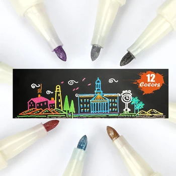 

12 Colors Glitter Marker Set Drawing Diy Gift Card Paper Scrapbook Photo Album Soft Brsuh Pen Art Supplies Metallic Marker