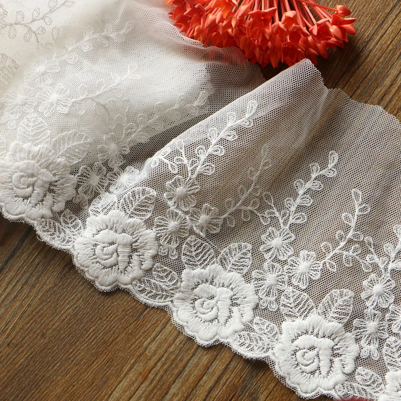 

New 1Yards/Lot13CM High Quality Lace Trim Embroidery Lace Fabric Mesh Lace Ribbon Tulle Guipure Cord Lace Sewing DIY Doll Cloth