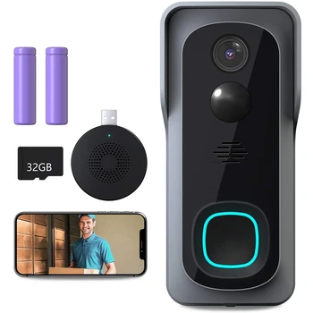 

WiFi Video Doorbell Camera, 1080P HD Wireless Home Security Door Bell with 32GB Pre-Installed, IP Camera Doorbell