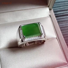 CYNSFJA Real Certified Natural Hetian Jade Jasper 925 Sterling Silver Men's Amulets Lucky Green Jade Ring High Quality Best Gift