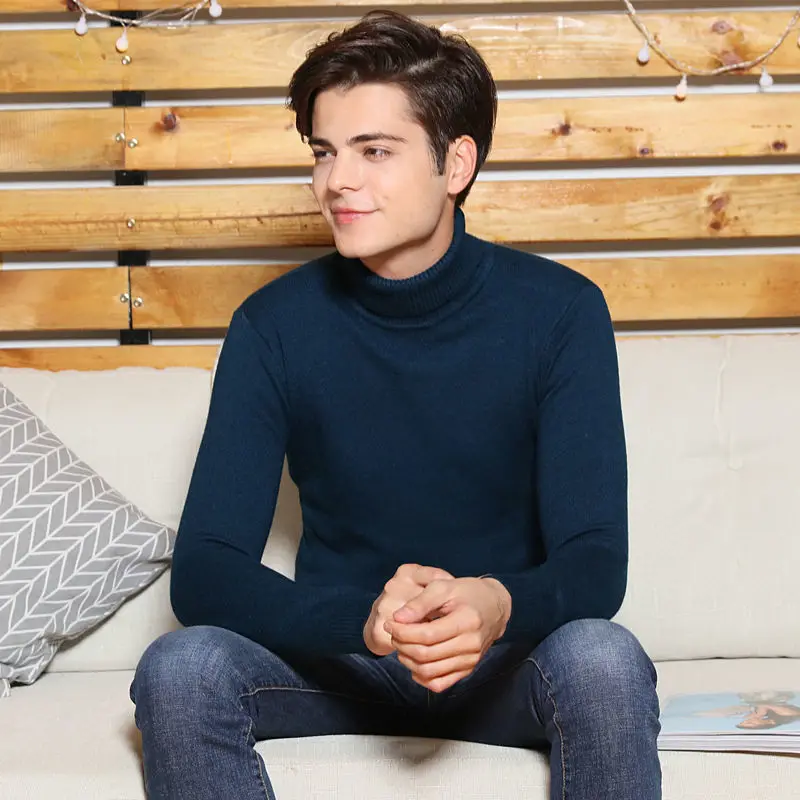 

2020 autumn and winter new men's sweater men high neck solid color casual sweater men's slim brand knitted pullover