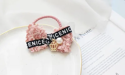 pink Меховой шарик эластичный для девушек женский конский хвост держатели плюшевый шар волосы кольцо Эластичный плюшевый бант Маленькая Корона волосы веревка аксессуары для волос - Цвет: pink
