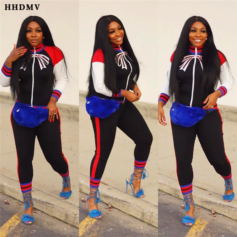 HHDMV GJH1062 street casual movement style sets long sleeve lapel zipper top elastic long pants printed two piece sets