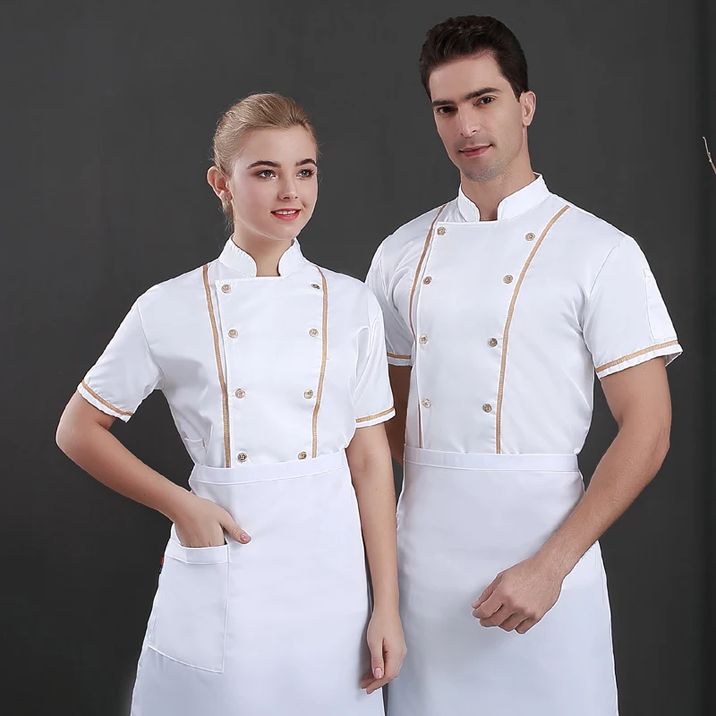 white Новое поступление для шеф-повара рабочая одежда летние шорты с длинными рукавами дышащая верхняя одежда для повара отеля Кук Еда Услуги китель - Цвет: white