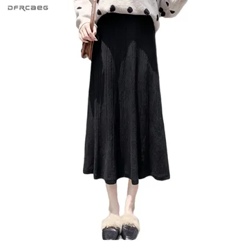 

Autumn Winter Vintage Knit Long Skirt Women 2019 Elastic Waist Elegant Chic Knitted Straight Skirts Femme Casual Falda Saia