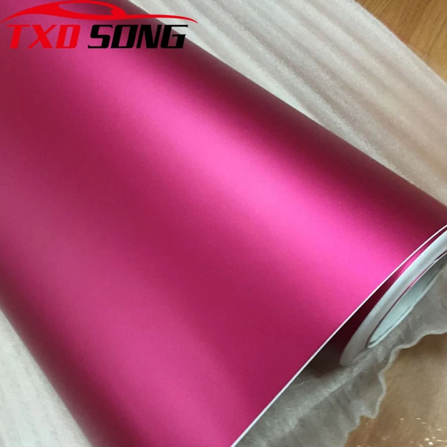 Satin Rose Red Matt Metallic Vinyl Film Chrome Metallic Car Wrap Foil With  Air Release Sticker