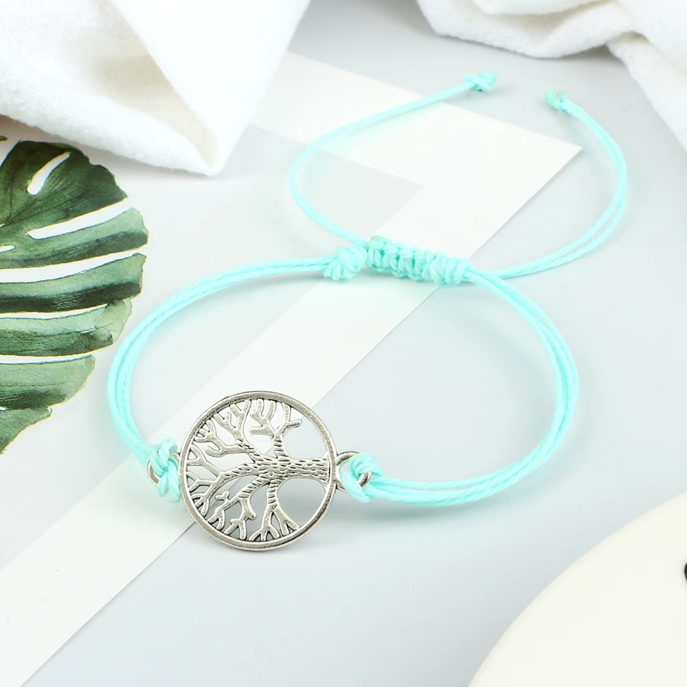 26Colors Wax Thread Braided Bracelets Charm Silver-Color Tree of Life String Bracelet Adjustable Bangles Friendship Gift Jewelry 5