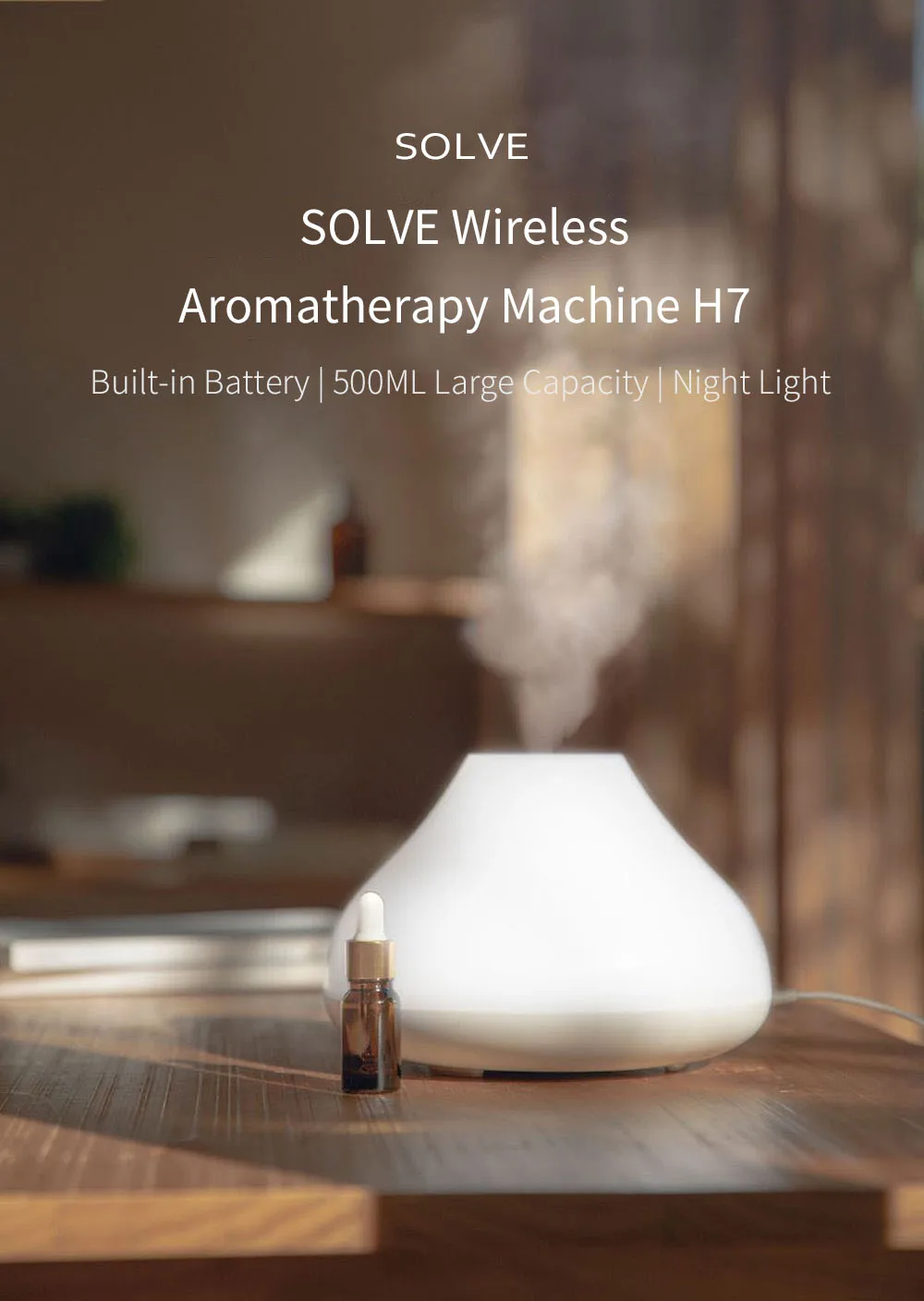 SOLOVE H7, 500 мл, увлажнитель воздуха для ароматерапии, увлажнитель воздуха, Ночной светильник, usb зарядка, беспроводной Ароматерапевтический аппарат, диффузор