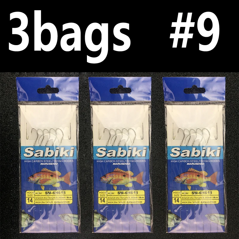 3bags size 9 15 шт. галстук провода ISEAMA крючки анти-обмотки привязанные колючие Сабики Rig струнные крючки с вертлюгом и оснасткой соленой воды рыболовные аксессуары - Цвет: 3bags size 9