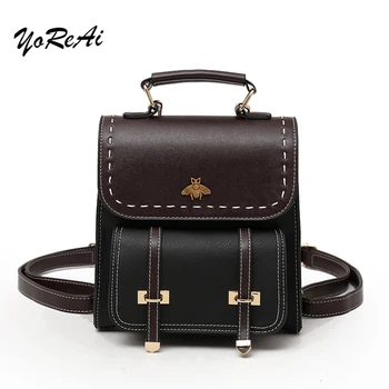 

YoReAi Women's Backpack Color Matching PU Material Schoolbag Mini Multi Purpose Ladies Small Backpacks Fashion Wild Shoulder Bag