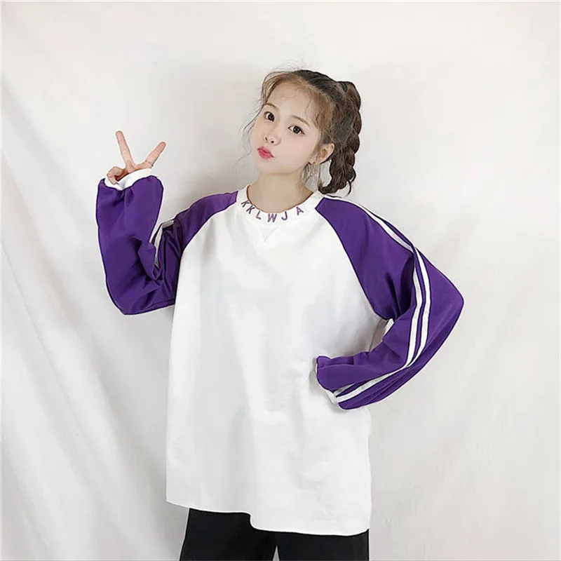 Модная Корейская Harajuku Хип Хоп Футболка уличная забавная футболка с длинным рукавом Женская Повседневная Обычная уличная Футболка женская
