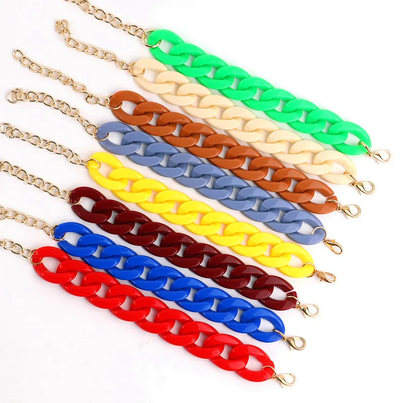 FishSheep Colorful Acrylic Thick Chain Bracelets For Men Women Bohemian Multi color Resin Chain Bracelets & Bangles 2021 Jewelry