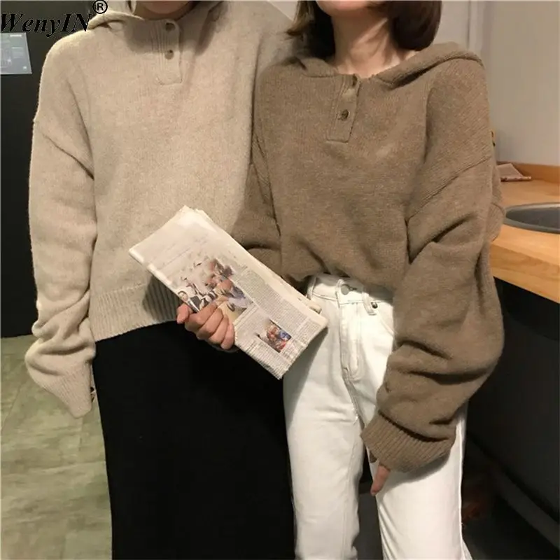 

2019 autumn winter Sweater Woman Korea Style Oversize Hooded Sweaters Women Jumper pull Femme sueter mujer invierno