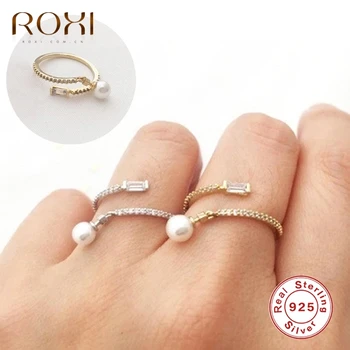

ROXI Simple Crystals Round Pearls Gold Rings for Women Girls Open Finger RIng 925 Sterling Silver Rings Engagement Ring Jewelry