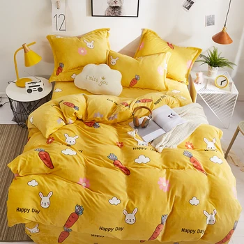 

Bedding Set Cute include Fluffy Duvet Cover Set and Pillowcase/Cushion Cover 190g Flannel Weight Soft Microfiber Happy Rabbit