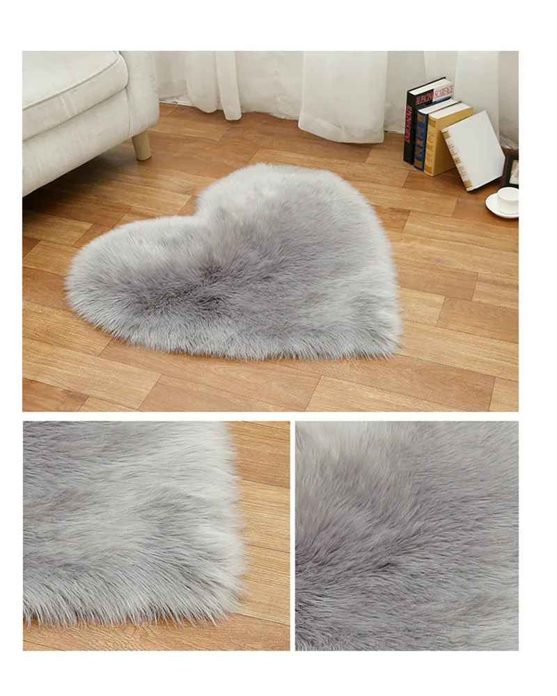 Love Heart Shaggy Carpet For Living Room Bedroom Fluffy Super Warm Plush Mats Kids Room Pure Color Faux Fur Rug Floor Rugs