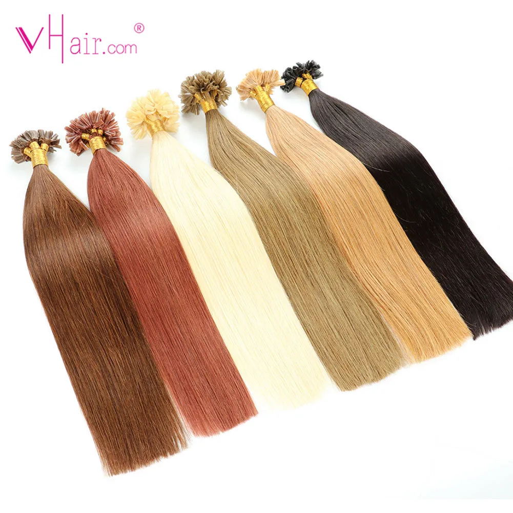 

VHair 16" 18" 20" 22" Remy Keratin U Tip Hair Extensions 1g/s 50-100pcs Silky Straight Pre Bonding Human Hair Extension Natural