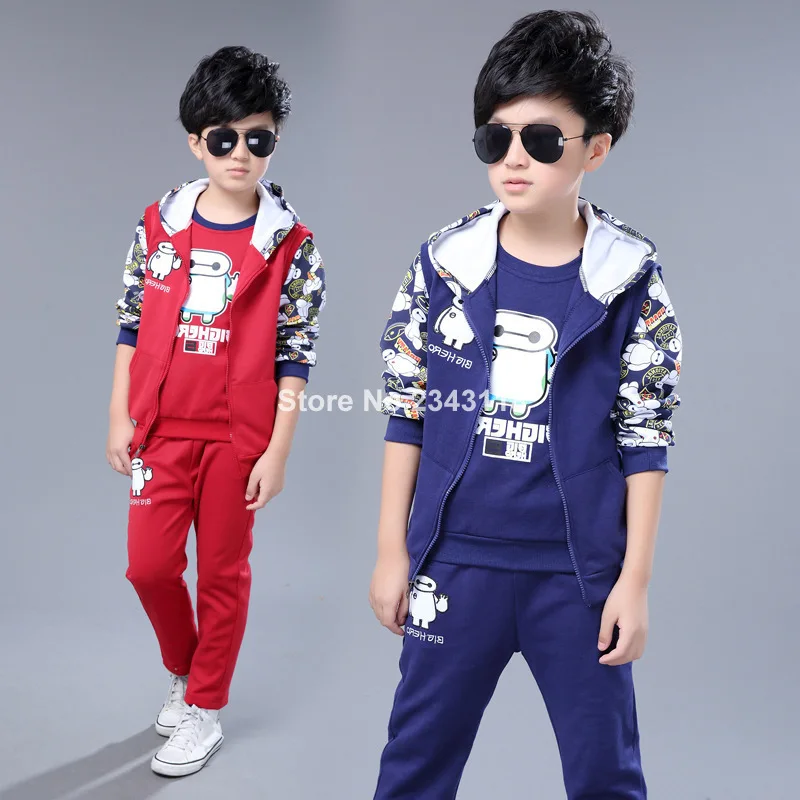 

2019Autumn Section Children's Clothing Suits Boys Autumn Outfit Big Coat+pant + Long Sleeve T Shirt 3pc Sets 4-12 Ages