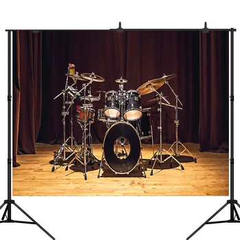 

Lyavshi Band Concert Photography Backdrop Music Drum Set Interior Backdrops Stage Wood Floor Photo Background