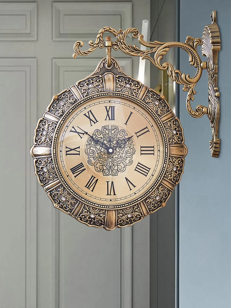 

Vintage Silent Wall Clock Needle Double Sided Rustic Wall Clock Nordic Kids Large Living Room Montre Mural Wall Watch JJ60WC