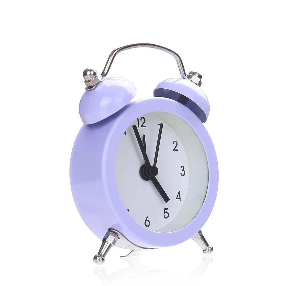 Twin Bell Silent Alloy Stainless Metal Alarm Clock New Mini Round Desktop Table Alarm Clock Kids Adults Travel Decoration