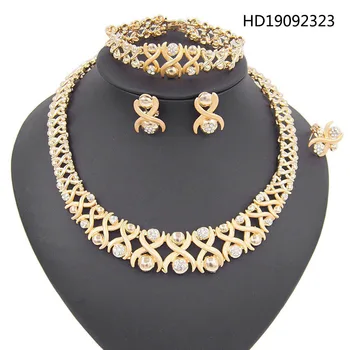 

Yulaili Wholesale New African Wedding Bridal Jewelry Sets Rhinestone Crystal Necklace Bangles Earrings Ring Bijoux Free Shipping