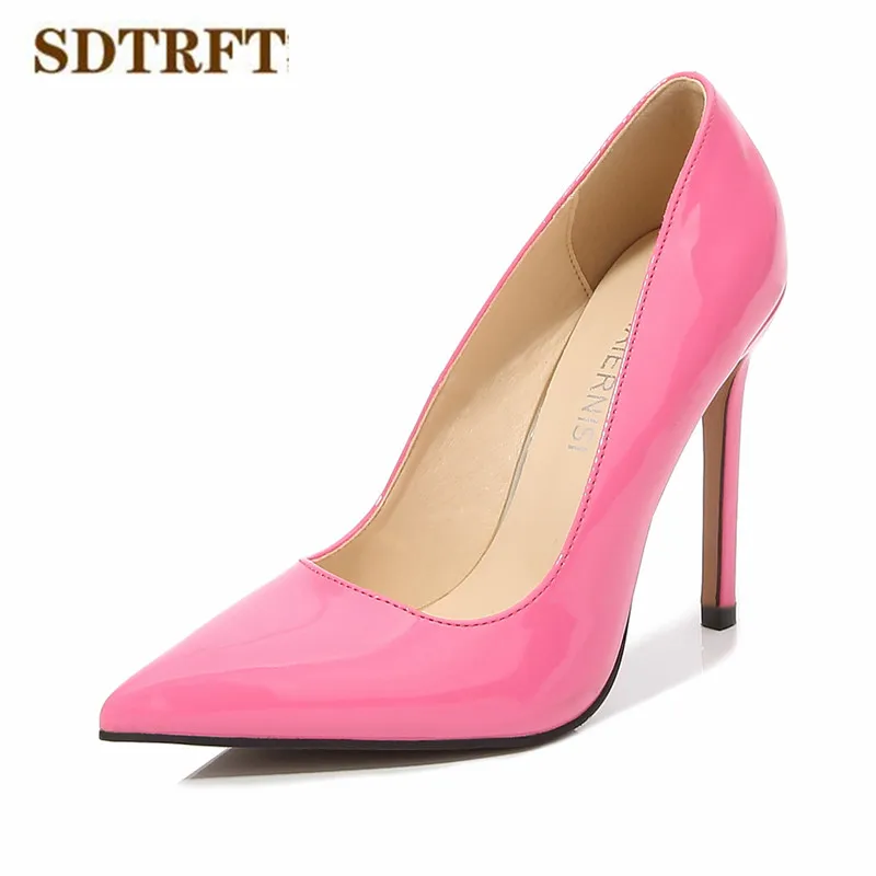 

SDTRFT Wedding Shoes Woman Spring Autumn Pointed Toe zapatos mujer 11cm thin heels Patent leather Sexy Crossdresser RED pumps