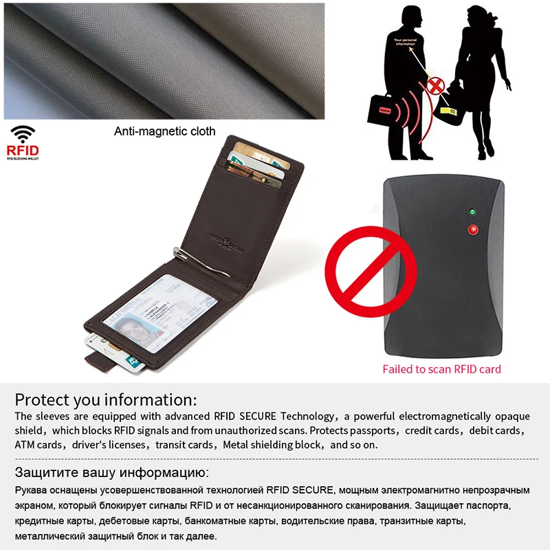 RFID мужские Зажимы для денег из натуральной кожи модные высококачественные