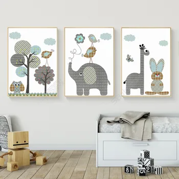 

New Nordic Modern Oil Painting Forest Animals Elepahnt Frameless Decorative Painting Children's Room Picture Canvas Wall Art