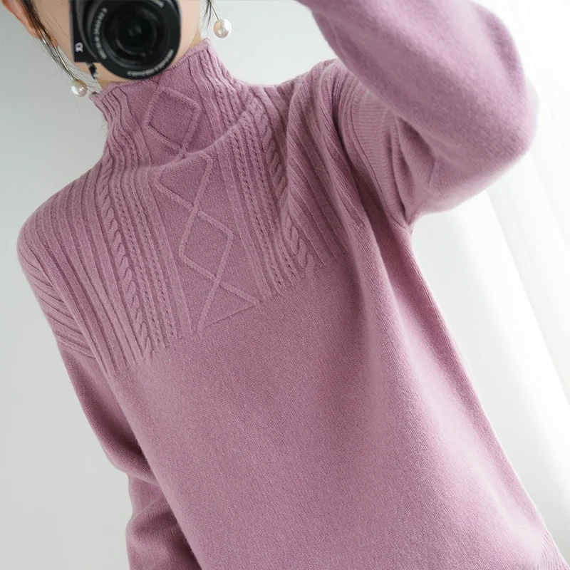 

Women's high neck sweater, pure wool long sleeve sweater, loose cashmere sweater, new products in autumn and winter 2020