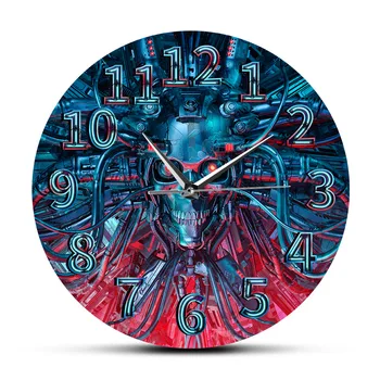 

Science Fiction Scary Robotic Skull Modern Wall Clock Heavy Metal Steampunk Roboskull Halloween Skeleton Home Decor Wall Watch