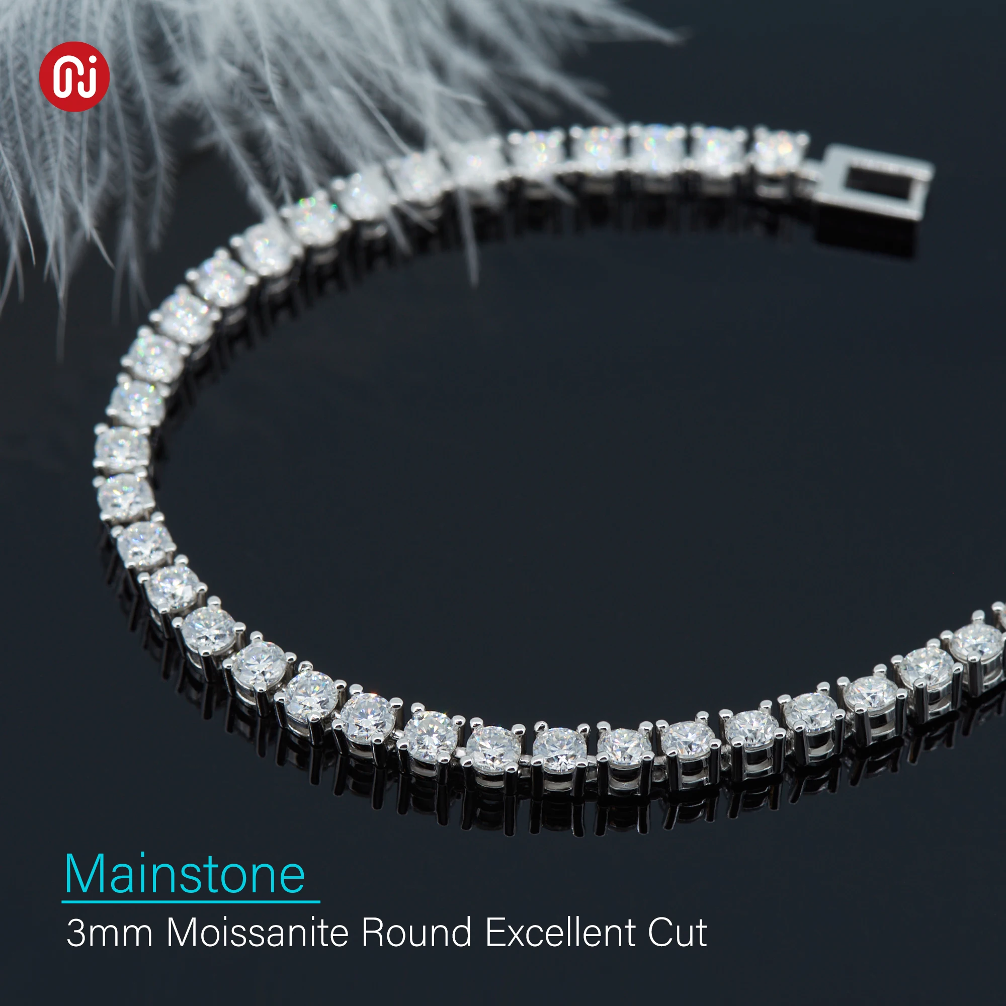 GIGAJEWE 화이트 골드 도금  모이사나이트 테니스 팔찌, 여자 친구 선물, D 컬러 라운드 컷, 4.3ct 3.0mm X 43Pcs