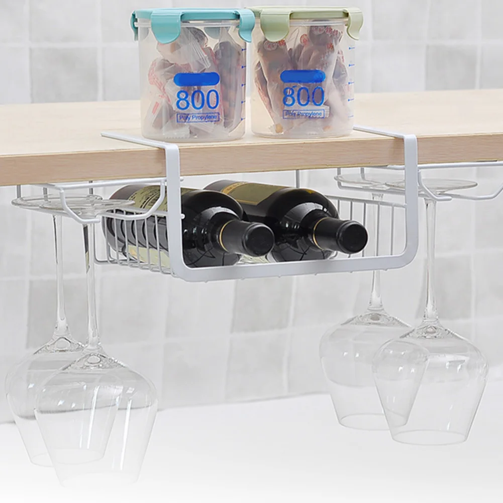 Carbon Steel Under Cabinet DIY Display Free Punch Home Organizer Kitchen Stemware Rack Wine Glass Holder Space Saving Bottle Bar