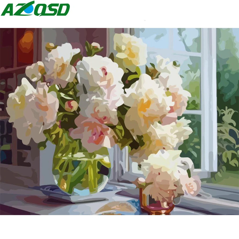 Картина azqsd по номерам Цветы DIY на холсте картина домашний декор Ручная роспись ВАЗА Раскраска по номерам уникальный подарок Unframe