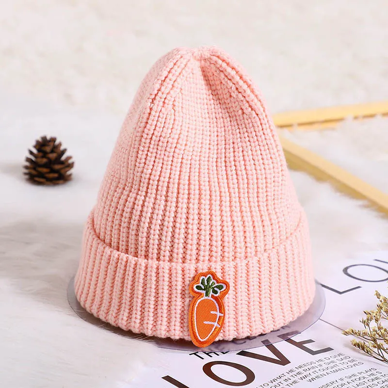 Милая детская шапка карамельного цвета с мультяшными животными, Зимняя Теплая Шапка-бини для девочек и мальчиков, Мягкая вязаная уличная детская вязаная шапка - Цвет: pink